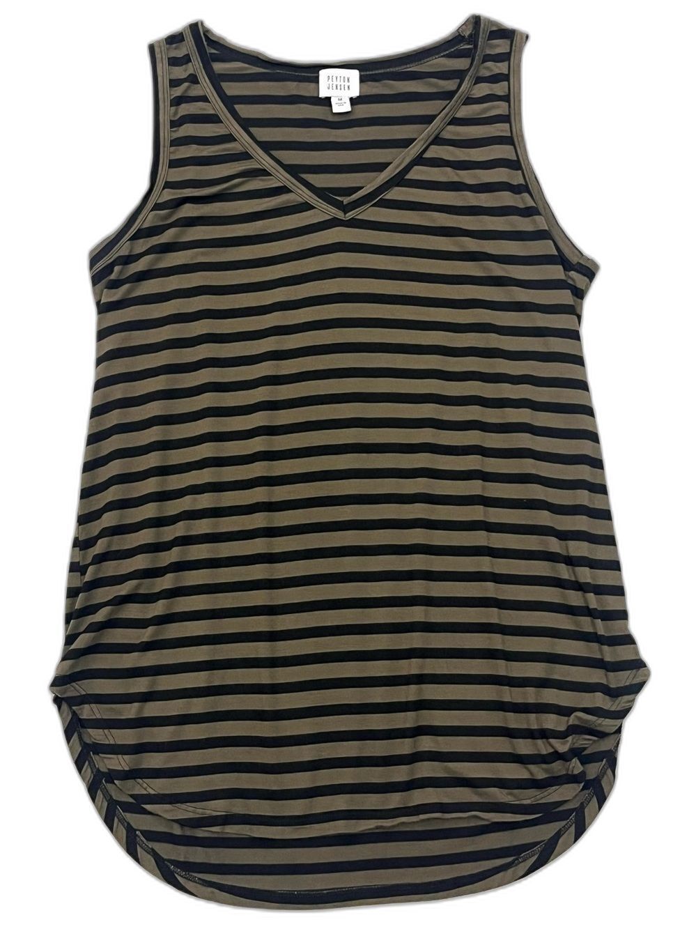 Peyton Jensen Casual V-Neck Striped Tank Top Olive & Black Women’s Medium